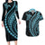 Polynesian Pride Couples Matching Long Sleeve Bodycon Dress and Hawaiian Shirt Turtle Hibiscus Luxury Style - Aquamarine LT7 Aquamarine - Polynesian Pride