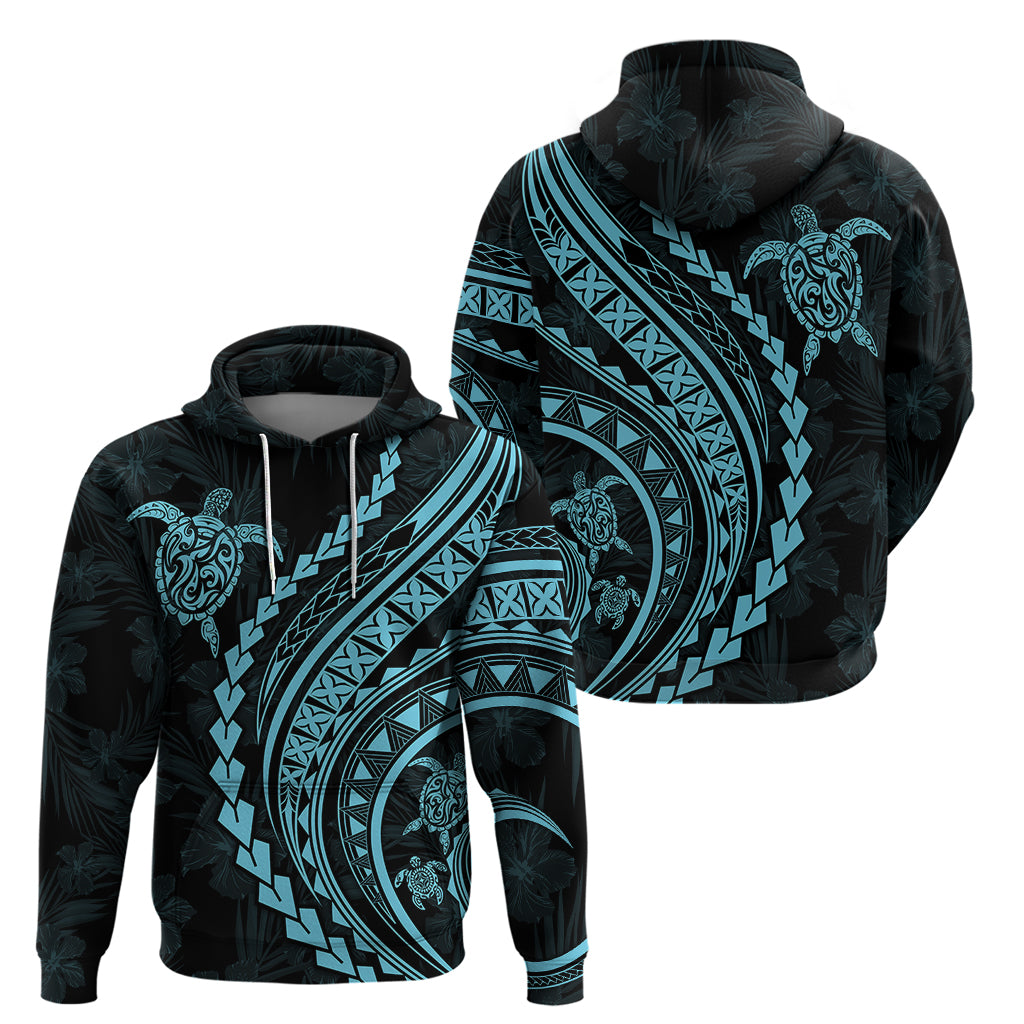 Polynesian Pride Hoodie Turtle Hibiscus Luxury Style - Aquamarine LT7 - Polynesian Pride