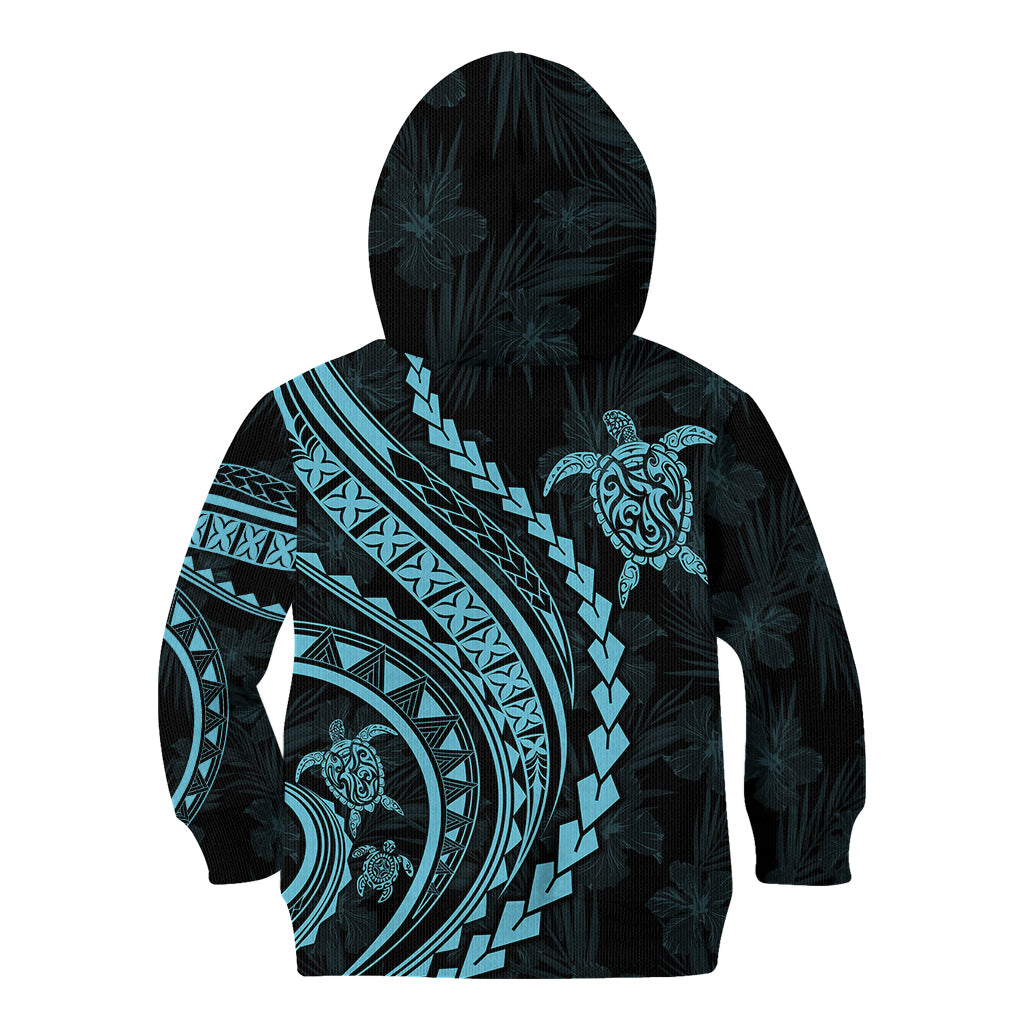 Polynesian Pride Kid Hoodie Turtle Hibiscus Luxury Style - Aquamarine LT7 - Polynesian Pride