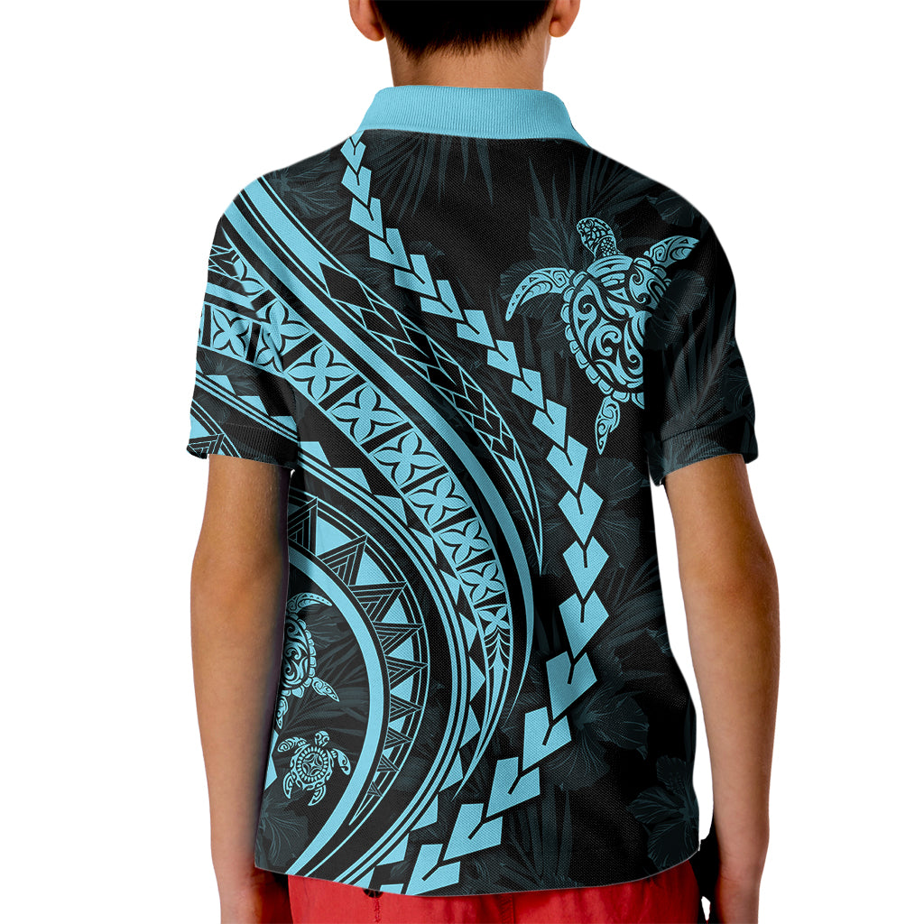 Polynesian Pride Kid Polo Shirt Turtle Hibiscus Luxury Style - Aquamarine LT7 - Polynesian Pride