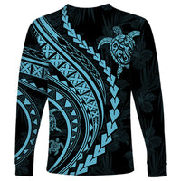Polynesian Pride Long Sleeve Shirt Turtle Hibiscus Luxury Style - Aquamarine LT7 - Polynesian Pride