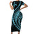 Polynesian Pride Short Sleeve Bodycon Dress Turtle Hibiscus Luxury Style - Aquamarine LT7 Long Dress Aquamarine - Polynesian Pride
