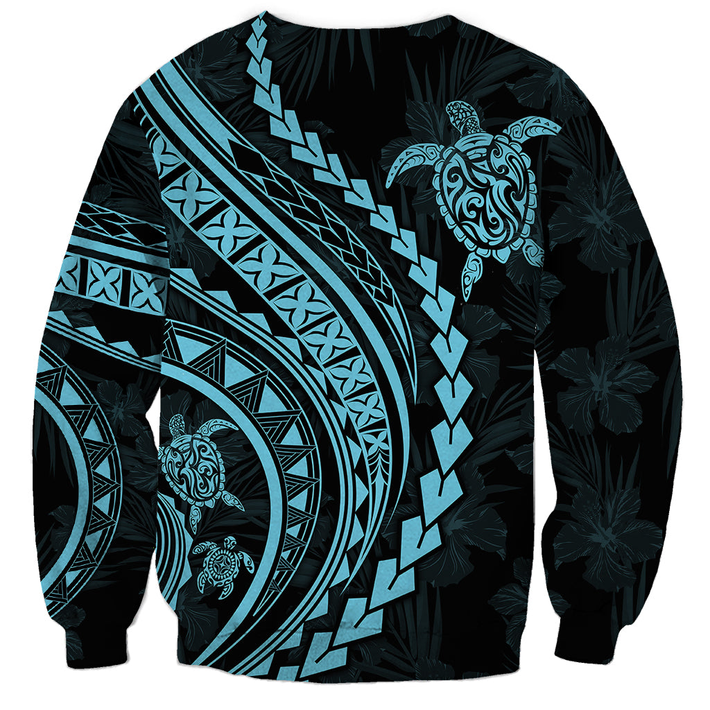 Polynesian Pride Sweatshirt Turtle Hibiscus Luxury Style - Aquamarine LT7 - Polynesian Pride