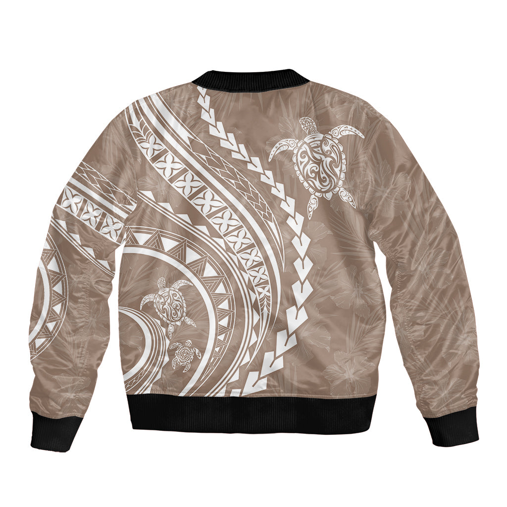 Polynesian Pride Bomber Jacket Turtle Hibiscus Luxury Style - Beige LT7 - Polynesian Pride