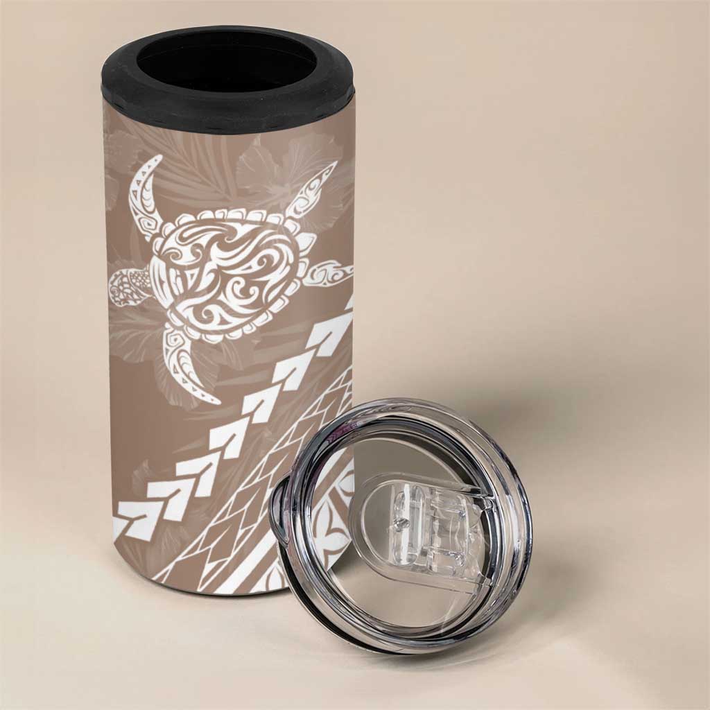 Polynesian Pride 4 in 1 Can Cooler Tumbler Turtle Hibiscus Luxury Style - Beige