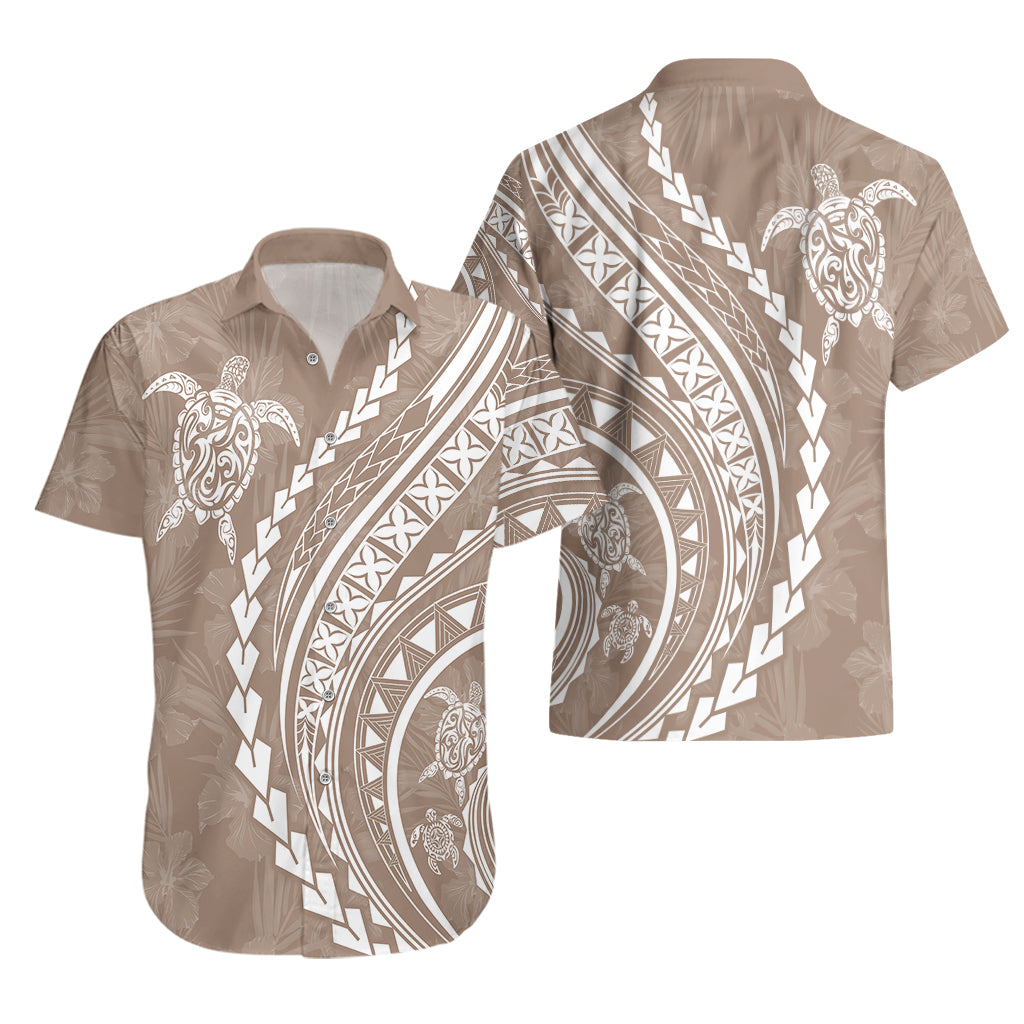 Polynesian Pride Hawaiian Shirt Turtle Hibiscus Luxury Style - Beige LT7 - Polynesian Pride