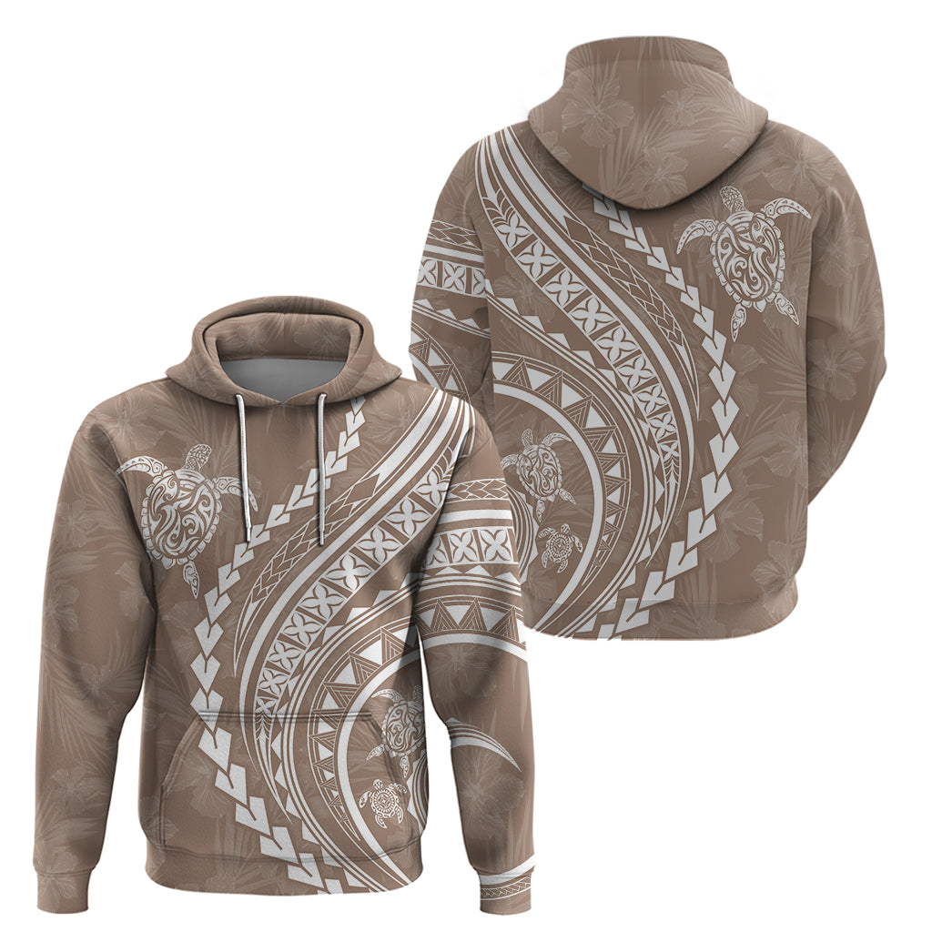 Polynesian Pride Hoodie Turtle Hibiscus Luxury Style - Beige LT7 - Polynesian Pride