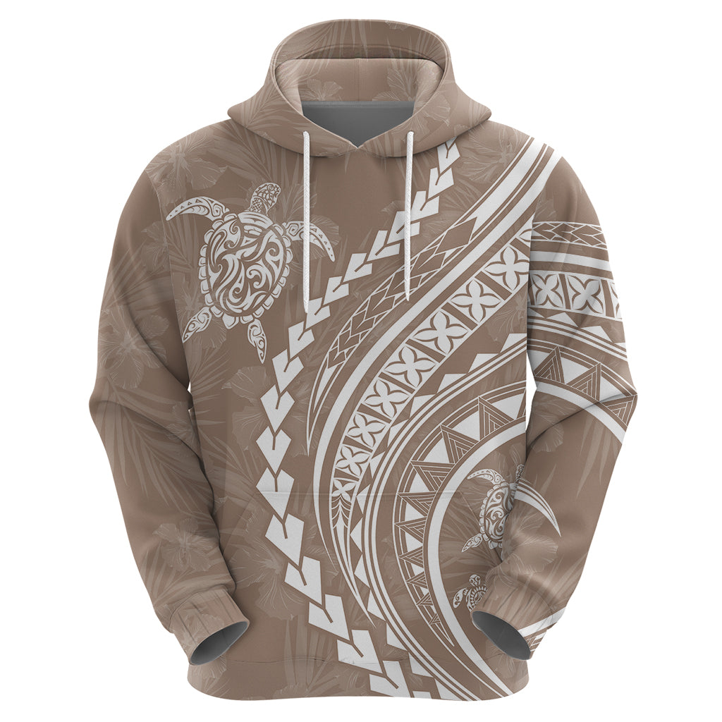 Polynesian Pride Hoodie Turtle Hibiscus Luxury Style - Beige LT7 - Polynesian Pride