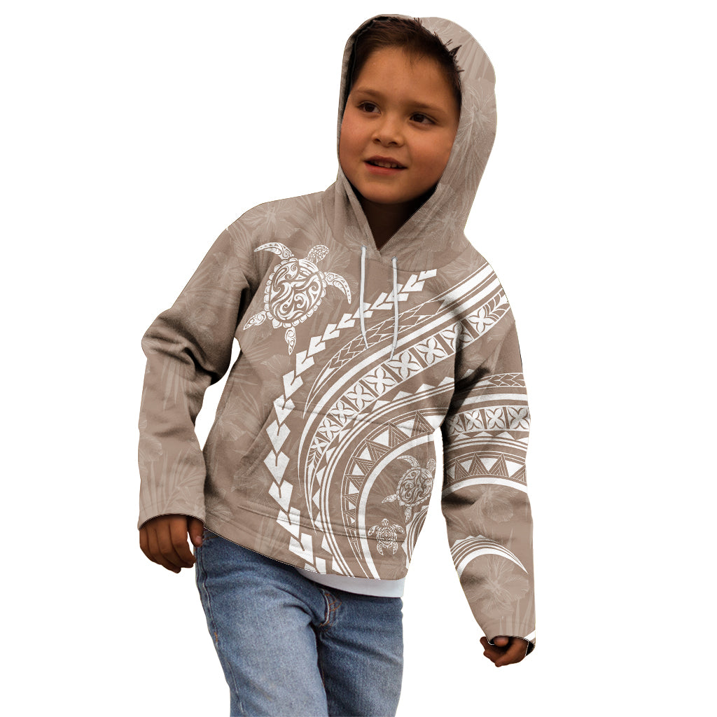 Polynesian Pride Kid Hoodie Turtle Hibiscus Luxury Style - Beige LT7 - Polynesian Pride