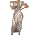 Polynesian Pride Short Sleeve Bodycon Dress Turtle Hibiscus Luxury Style - Beige LT7 Long Dress Beige - Polynesian Pride