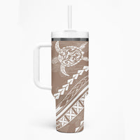 Polynesian Pride Tumbler With Handle Turtle Hibiscus Luxury Style - Beige