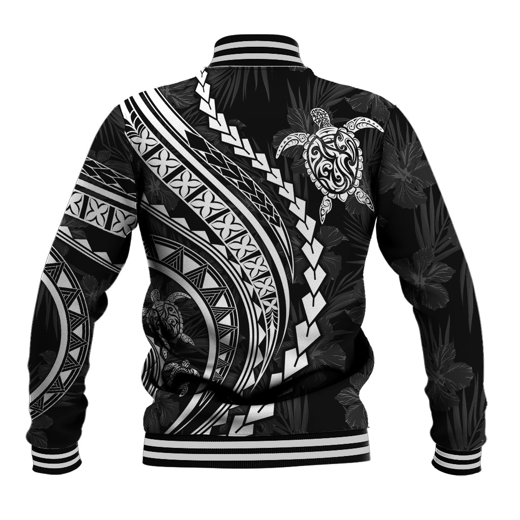 Polynesian Pride Baseball Jacket Turtle Hibiscus Luxury Style - Black LT7 - Polynesian Pride