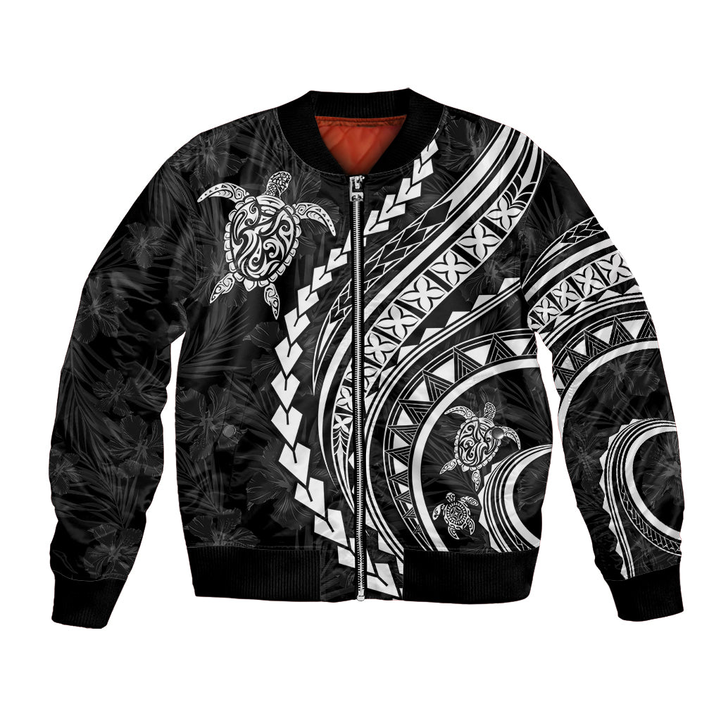 Polynesian Pride Bomber Jacket Turtle Hibiscus Luxury Style - Black LT7 Unisex Black - Polynesian Pride