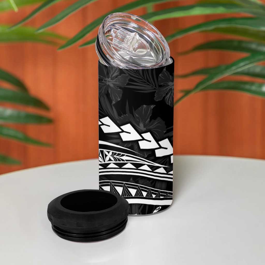 Polynesian Pride 4 in 1 Can Cooler Tumbler Turtle Hibiscus Luxury Style - Black