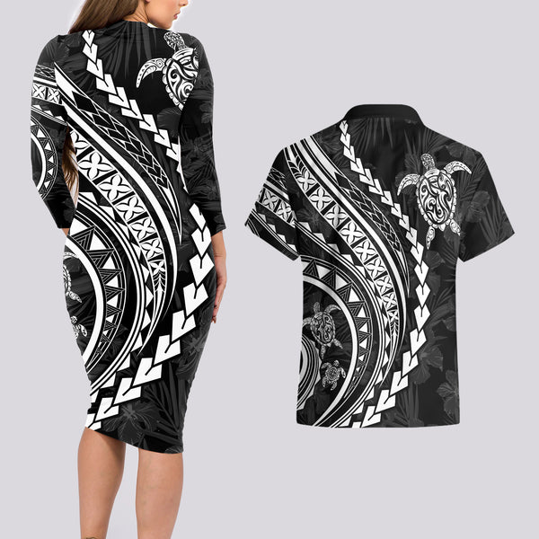Hawaii Matching Outfit For Family Polynesian Tribal Turtle Bodycon Dress And Hawaii Shirt main image 1