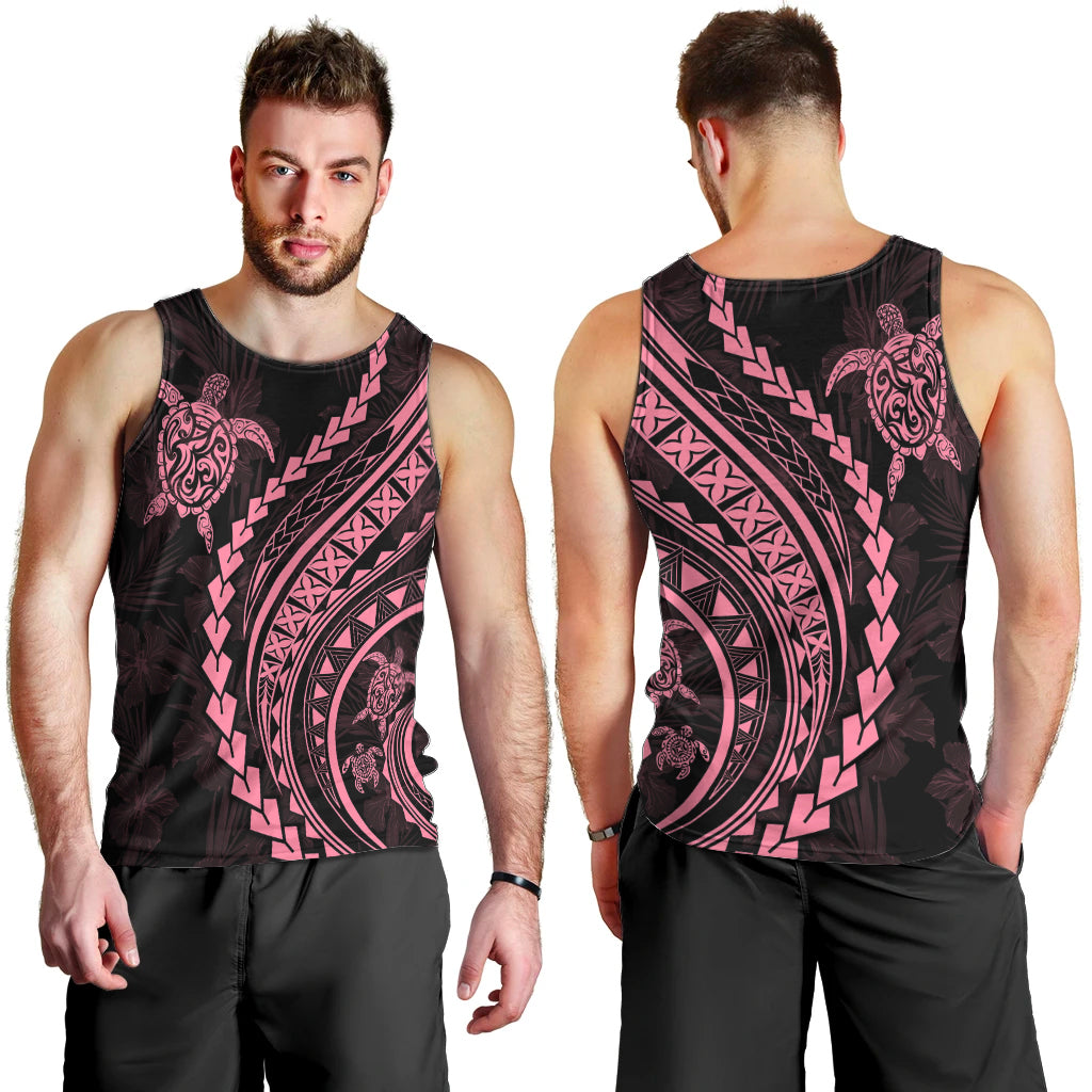 Polynesian Pride Men Tank Top Turtle Hibiscus Luxury Style - Carnation Pink LT7 - Polynesian Pride