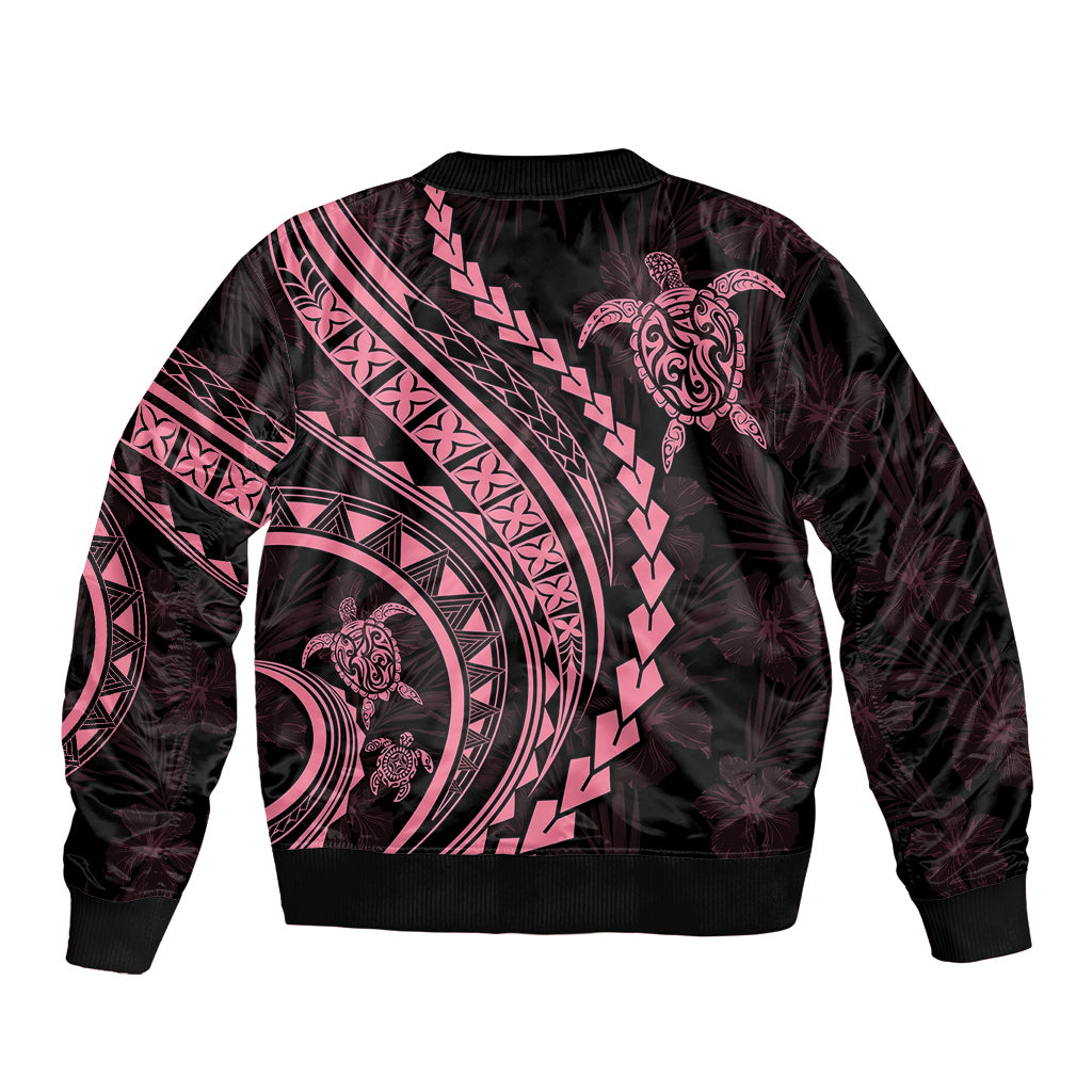 Polynesian Pride Sleeve Zip Bomber Jacket Turtle Hibiscus Luxury Style - Carnation Pink LT7 - Polynesian Pride
