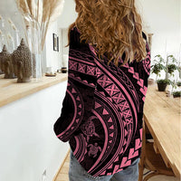 Polynesian Pride Women Casual Shirt Turtle Hibiscus Luxury Style - Carnation Pink LT7 - Polynesian Pride