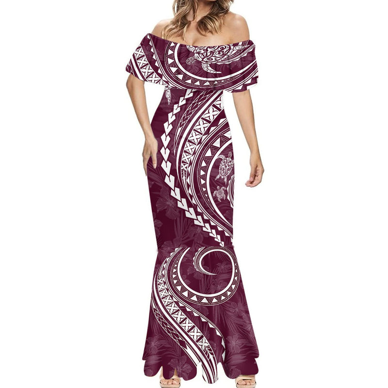 Polynesian Pride Summer Maxi Dress Turtle Hibiscus Luxury Style - Reggae LT7