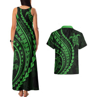 Polynesian Pride Couples Matching Tank Maxi Dress and Hawaiian Shirt Turtle Hibiscus Luxury Style - Green LT7 - Polynesian Pride