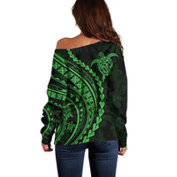 Polynesian Pride Off Shoulder Sweater Turtle Hibiscus Luxury Style - Green LT7 - Polynesian Pride