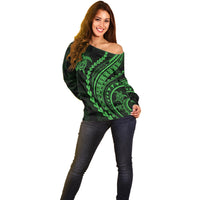 Polynesian Pride Off Shoulder Sweater Turtle Hibiscus Luxury Style - Green LT7 - Polynesian Pride