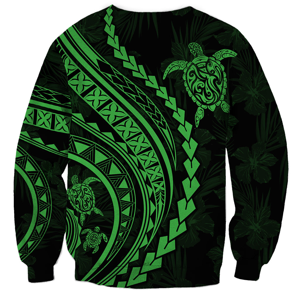 Polynesian Pride Sweatshirt Turtle Hibiscus Luxury Style - Green LT7 - Polynesian Pride