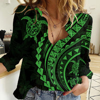 Polynesian Pride Women Casual Shirt Turtle Hibiscus Luxury Style - Green LT7 Female Green - Polynesian Pride