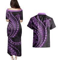 Polynesian Pride Couples Matching Puletasi Dress and Hawaiian Shirt Turtle Hibiscus Luxury Style - Lilac LT7 - Polynesian Pride