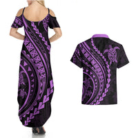 Polynesian Pride Couples Matching Summer Maxi Dress and Hawaiian Shirt Turtle Hibiscus Luxury Style - Lilac LT7 - Polynesian Pride