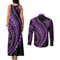 Polynesian Pride Couples Matching Tank Maxi Dress and Long Sleeve Button Shirts Turtle Hibiscus Luxury Style - Lilac LT7 - Polynesian Pride