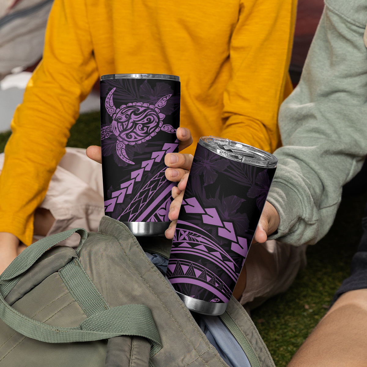 Polynesian Pride Tumbler Cup Turtle Hibiscus Luxury Style - Lilac