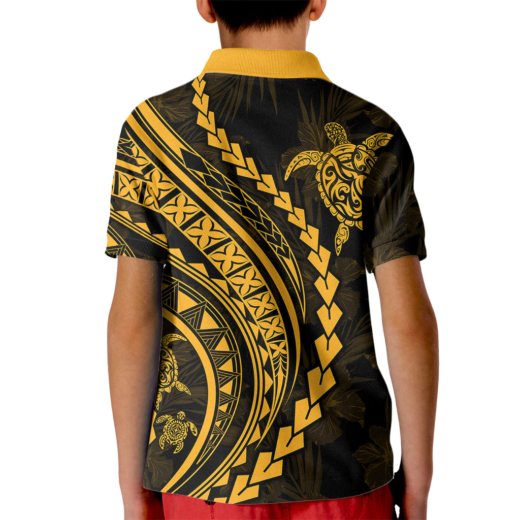 Polynesian Pride Kid Polo Shirt Turtle Hibiscus Luxury Style - Merigold LT7 - Polynesian Pride