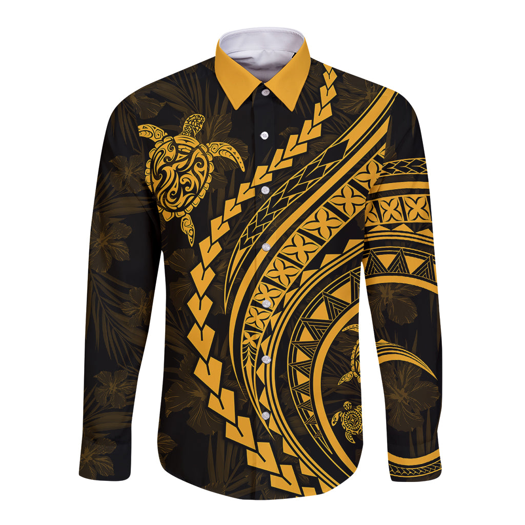 Polynesian Pride Long Sleeve Button Shirt Turtle Hibiscus Luxury Style - Merigold LT7 Unisex Merigold - Polynesian Pride
