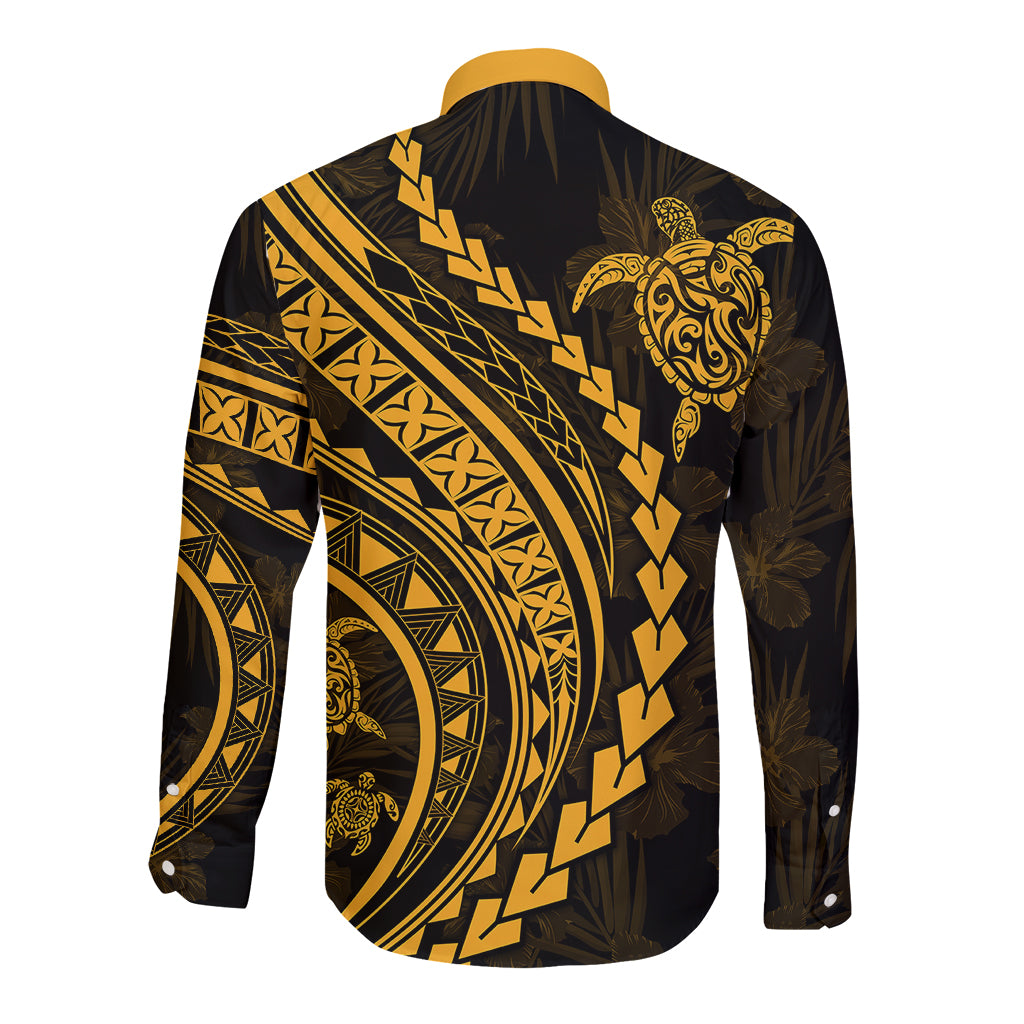 Polynesian Pride Long Sleeve Button Shirt Turtle Hibiscus Luxury Style - Merigold LT7 - Polynesian Pride