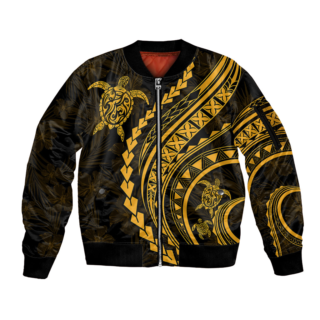 Polynesian Pride Sleeve Zip Bomber Jacket Turtle Hibiscus Luxury Style - Merigold LT7 Unisex Merigold - Polynesian Pride