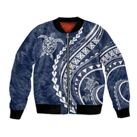 Polynesian Pride Bomber Jacket Turtle Hibiscus Luxury Style - Navy LT7 Unisex Navy - Polynesian Pride