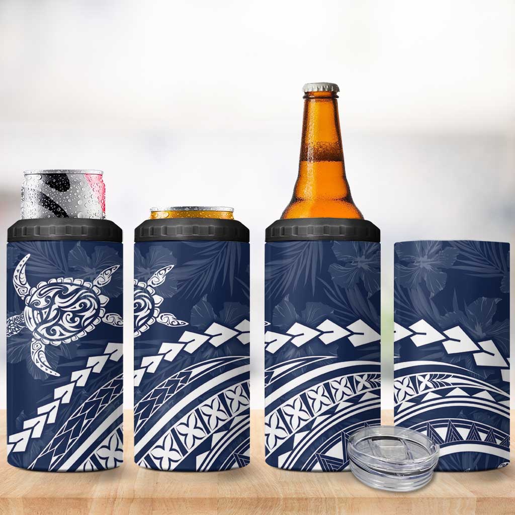 Polynesian Pride 4 in 1 Can Cooler Tumbler Turtle Hibiscus Luxury Style - Navy