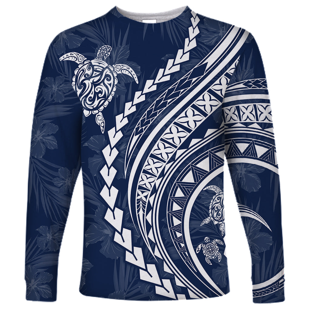 Polynesian Pride Long Sleeve Shirt Turtle Hibiscus Luxury Style - Navy LT7 Unisex Navy - Polynesian Pride