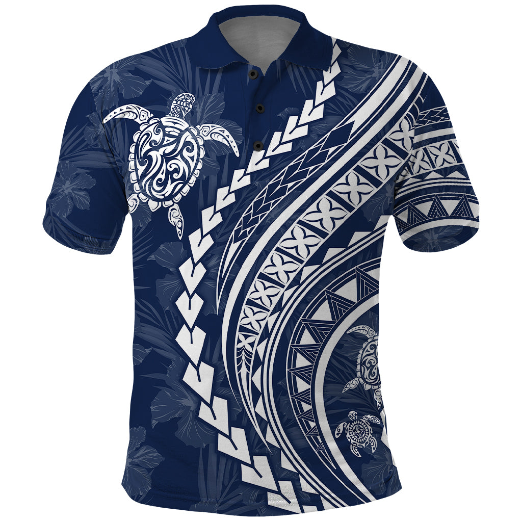 Polynesian Pride Polo Shirt Turtle Hibiscus Luxury Style - Navy LT7 Navy - Polynesian Pride