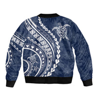 Polynesian Pride Sleeve Zip Bomber Jacket Turtle Hibiscus Luxury Style - Navy LT7 - Polynesian Pride