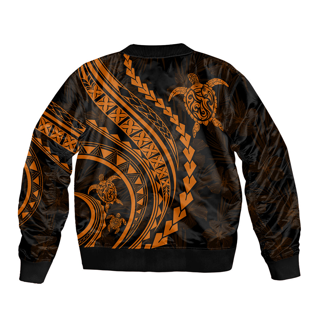 Polynesian Pride Bomber Jacket Turtle Hibiscus Luxury Style - Orange LT7 - Polynesian Pride