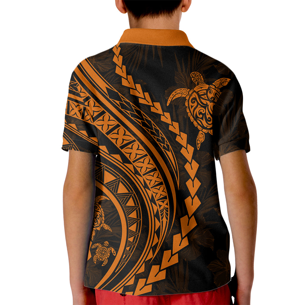 Polynesian Pride Kid Polo Shirt Turtle Hibiscus Luxury Style - Orange LT7 - Polynesian Pride