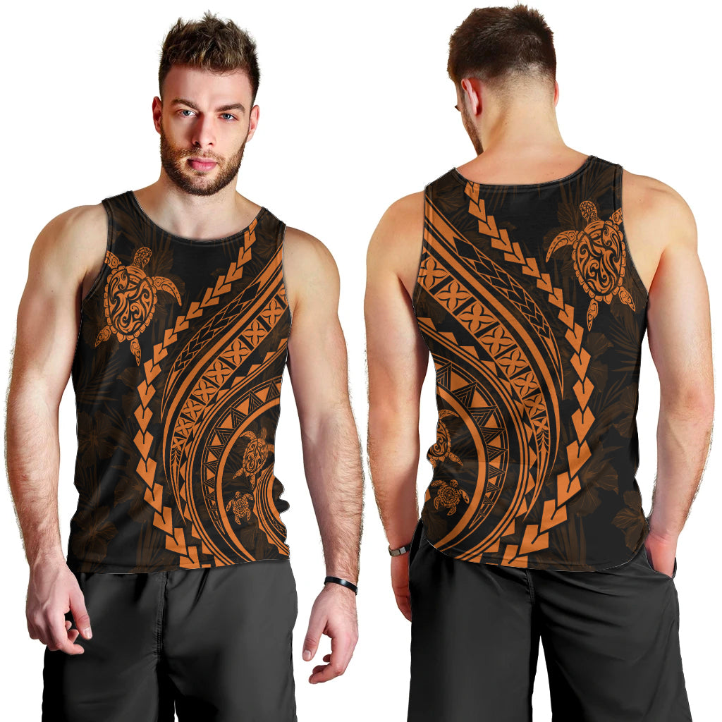 Polynesian Pride Men Tank Top Turtle Hibiscus Luxury Style - Orange LT7 - Polynesian Pride