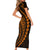 Polynesian Pride Short Sleeve Bodycon Dress Turtle Hibiscus Luxury Style - Orange LT7 - Polynesian Pride