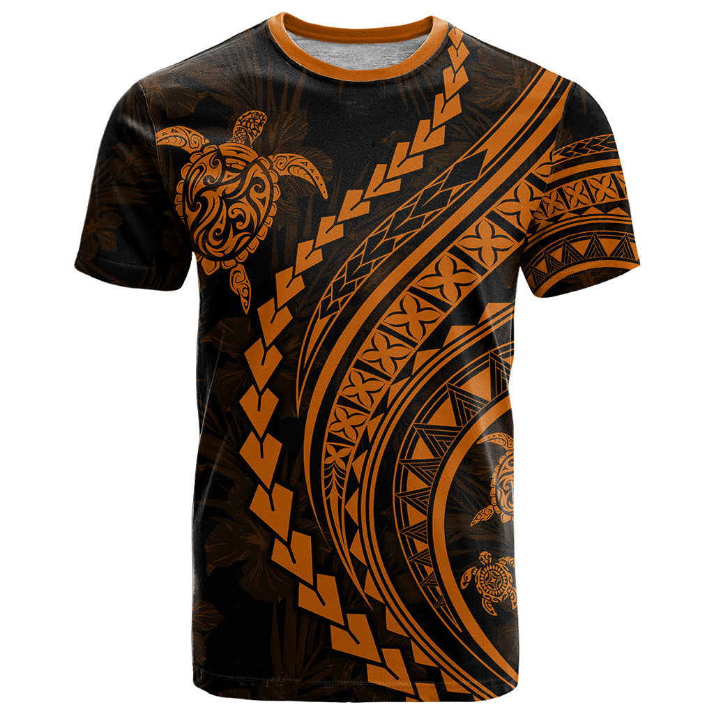 Polynesian Pride T Shirt Turtle Hibiscus Luxury Style - Orange LT7 Orange - Polynesian Pride
