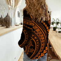 Polynesian Pride Women Casual Shirt Turtle Hibiscus Luxury Style - Orange LT7 - Polynesian Pride