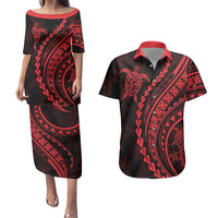 Polynesian Pride Couples Matching Puletasi Dress and Hawaiian Shirt Turtle Hibiscus Luxury Style - Rose LT7 Rose - Polynesian Pride