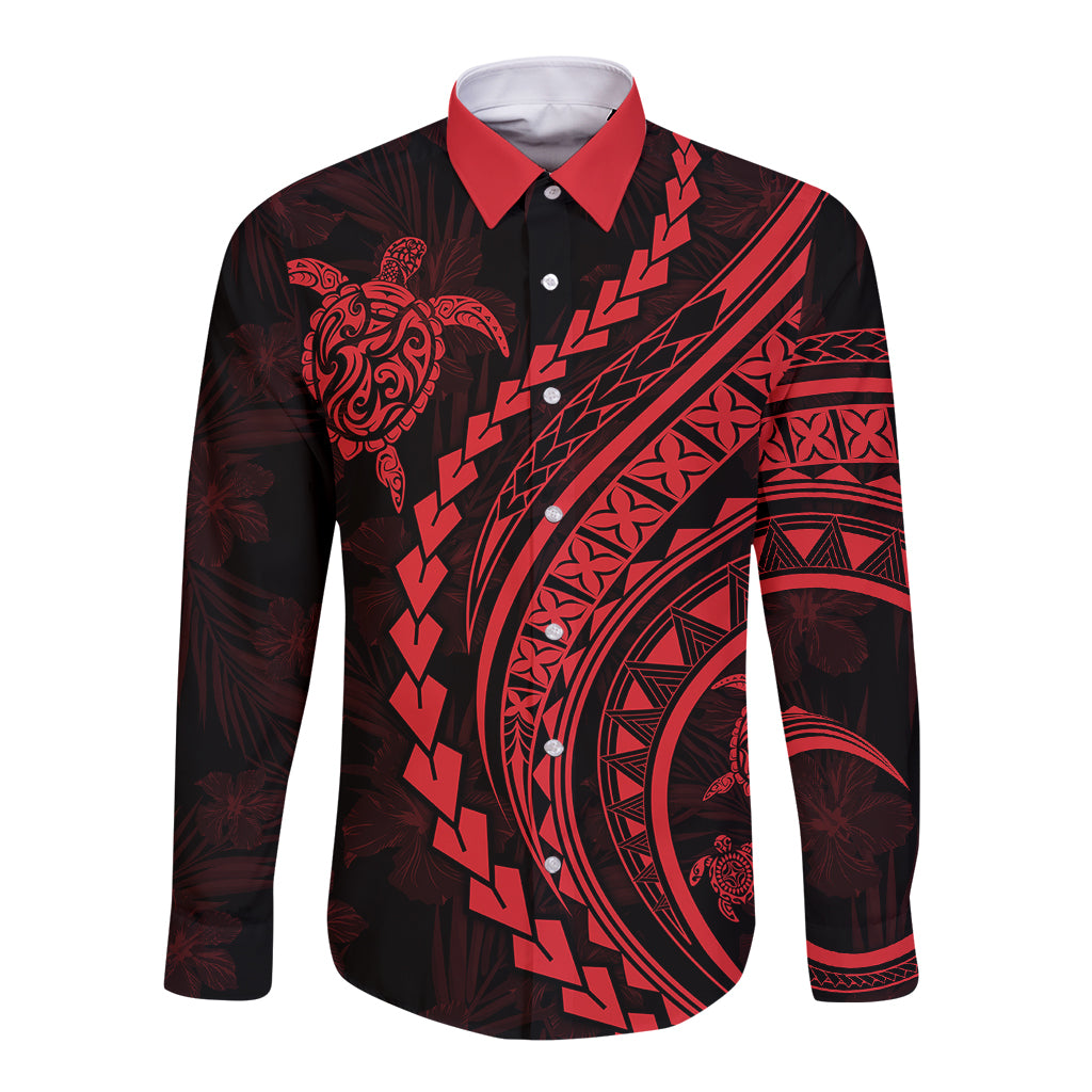 Polynesian Pride Long Sleeve Button Shirt Turtle Hibiscus Luxury Style - Rose LT7 Unisex Rose - Polynesian Pride