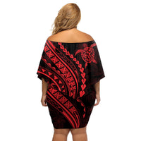 Polynesian Pride Off Shoulder Short Dress Turtle Hibiscus Luxury Style - Rose LT7 - Polynesian Pride